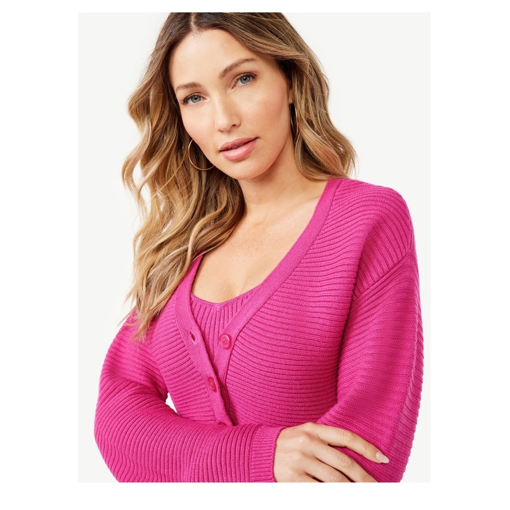 💖Valentine’s Day-2 PIECES DARK PINK DRESS AND CARDI BY SOFIA VERGARA NWT💖